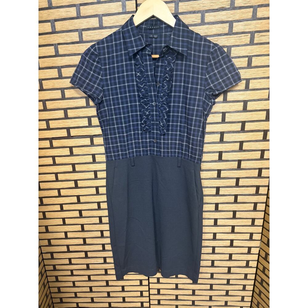 Theory Black Plaid Button Up Dress Size‎ 2